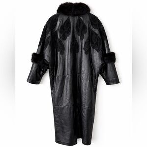 Vintage 80s Liz Harbosin Leather Trench Coat Fox Fur Full Length MobWife size 12
